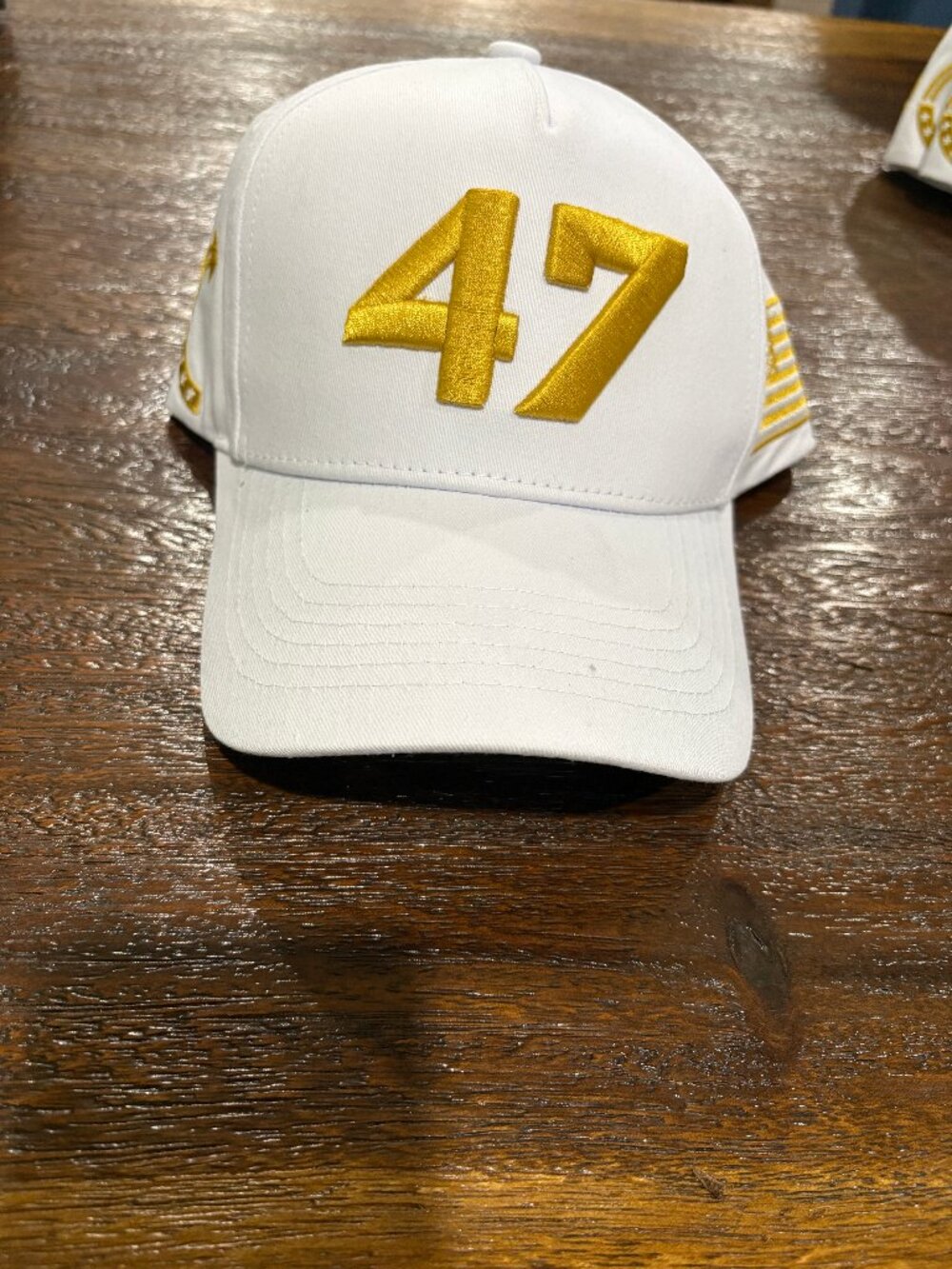 47 Hat Charlie Kirk Gold White Hat Trump 47 American Flag OSFM NEW Turning Point